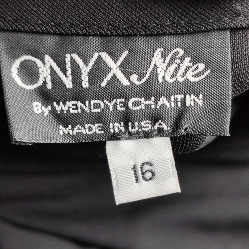 Onyx Nite Wendye Chaitin Black Rhinestone Pearl Sleeve Shift Dress 16 USA‎ dark - Picture 10 of 10